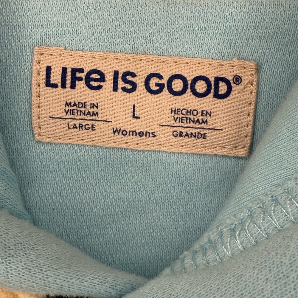NWOT Life Is Good Fleece Hoodie Pullover Sunflower Light Blue Women’s Large - Picture 7 of 12